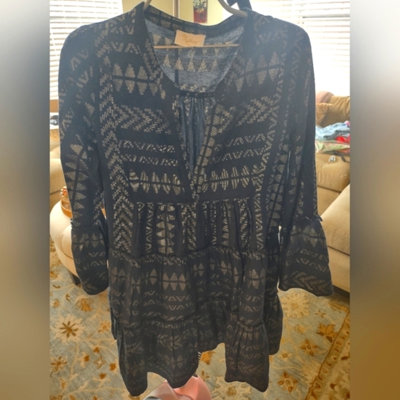 NWOT Anthropologie Ana Blue and Gold Resort Mini Dress - Medium - Picture 4 of 10